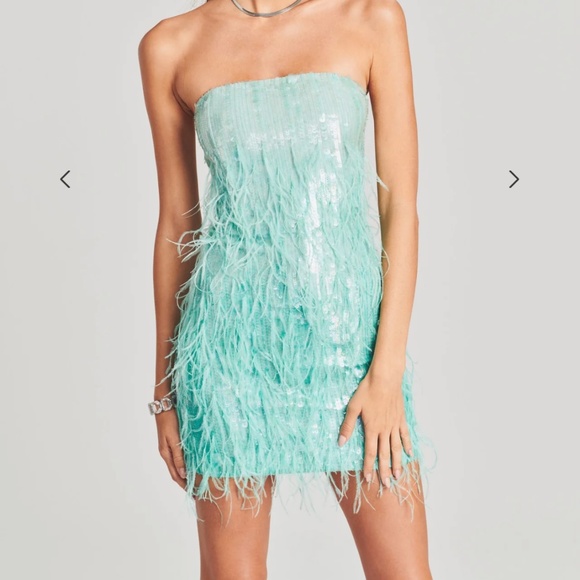 COPY - ANASTASIA SEQUIN FEATHER DRESS - turquoise powder XS - Picture 2 of 9